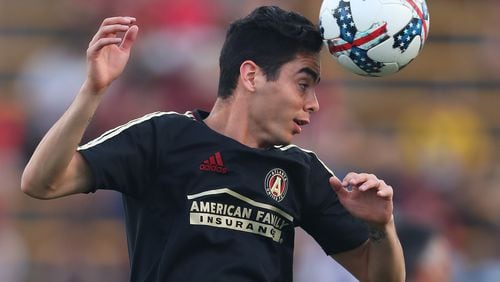June 14, 2017, Kennesaw: Atlanta United midfielder Miguel Almiron prepares to play Charleston Battery in the Lamar Hunt U.S. Open Cup fourth round at 5th Third Bank Stadium on Wednesday, June 14, 2017, in Kennesaw.    Curtis Compton/ccompton@ajc.com