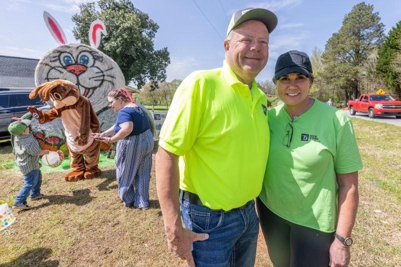 Michael Massey and his wife Debbie pose for a photograph before the Easter egg hunt in Homer, Saturday, April 1, 2023. (Steve Schaefer/steve.schaefer@ajc.com)  (Steve Schaefer/steve.schaefer@ajc.com)