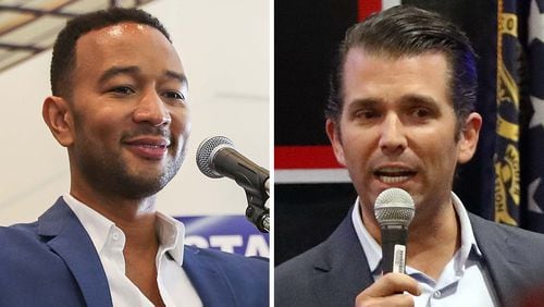 Entertainer John Legend (left) has campaigned for Democrat Stacey Abrams and Donald Trump Jr. has campaigned for Republican Brian Kemp.