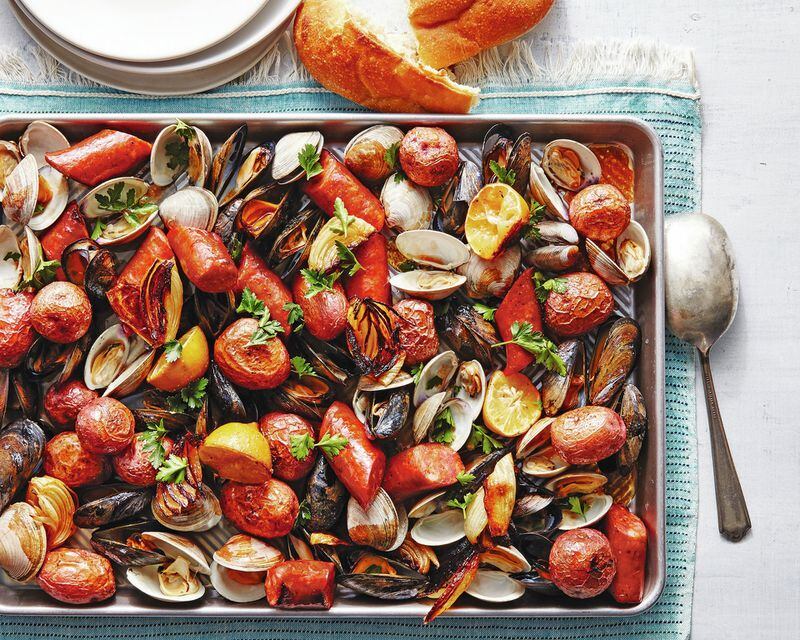 Seafood Bake with Buttery Wine Sauce from “One Sheet Eats” by the Editors of Oxmoor House. CONTRIBUTED BY JENNIFER CAUSEY