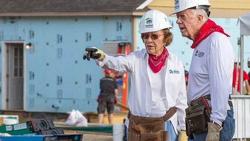 Rosalynn and Jimmy Carter (shown in Memphis in 2015) will spend five days in October building houses in Nashville for Habitat for Humanity. COURTESY HABITAT FOR HUMANITY