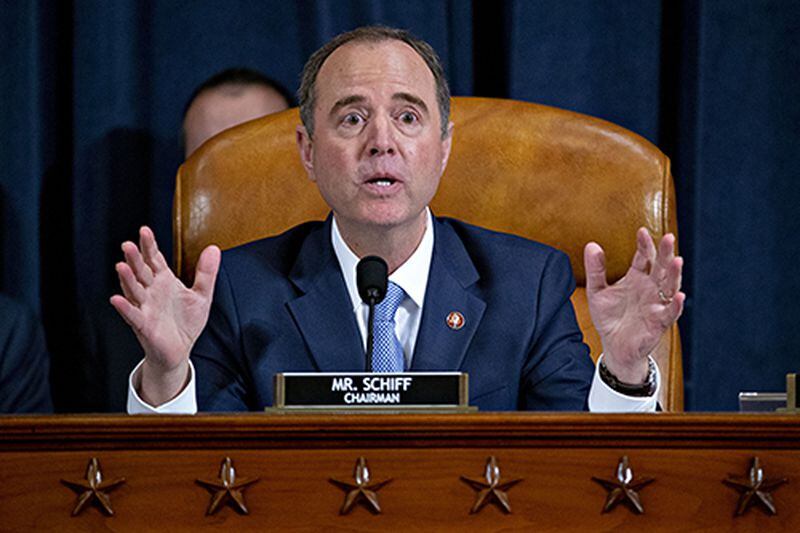 Rep. Adam Schiff, chairman of the House Intelligence Committee, makes a closing statement during an impeachment inquiry hearing  on Capitol Hill Nov. 21 in Washington.