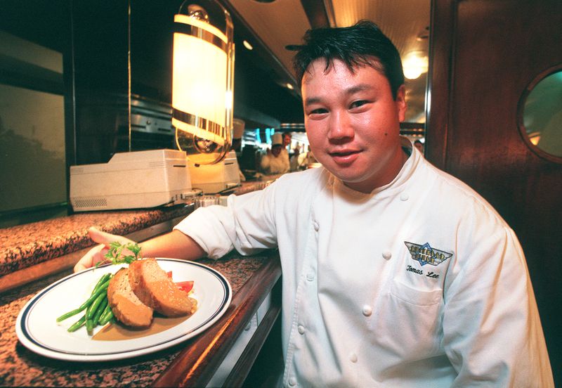 Chef Tomas Lee shows off the Buckhead Diner's veal meatloaf in this picture from 1999. The dish generally was served with gravy and celery root mashed potatoes. AJC file