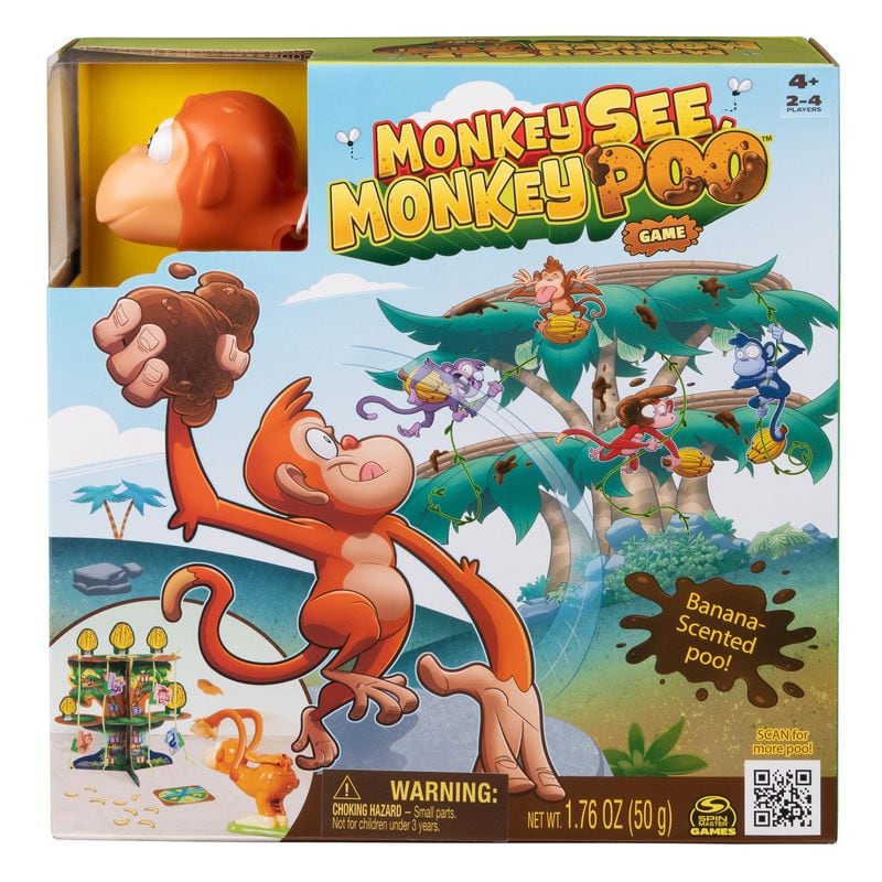 A game with a monkey, banana-scented “poo” and coins is sure to bring laughter to family fun nights.
(Courtesy of Spin Master)