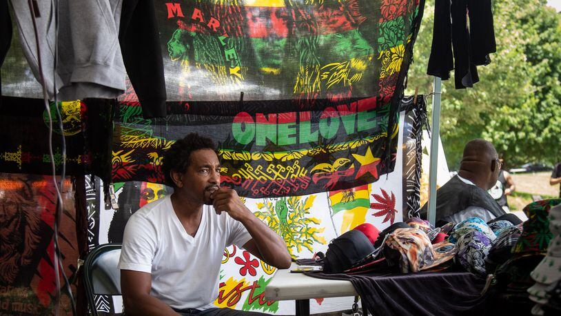 Vendors and stages are set up in Piedmont Park for this weekend's return of the free family-friendly BeREGGAE Music & Arts Festival. (Atlanta Journal-Constitution file photo)
