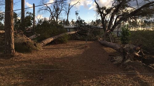 Storms caused heavy damage off of Old River Road South early Thursday in Bulloch County. (Credit: WTOC-TV)