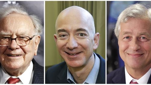 Three giant businesses are taking a swing at fixing health care. Berkshire Hathaway, Amazon and JPMorgan Chase are teaming up to create a health care venture “free from profit-making incentives and constraints.” Photos (from left): Warren Buffett of Berkshire Hathaway, Amazon founder and CEO Jeff Bezos and JP Morgan Chase Chairman and CEO Jamie Dimon. (AP Photos)