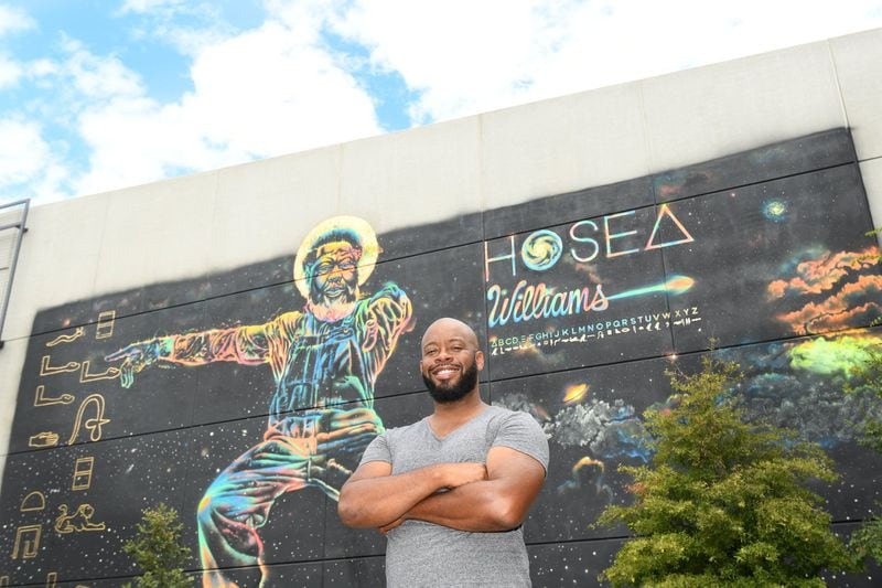 Artist Fabian Williams has created murals all over Atlanta, including one of  civil rights leader and activist Hosea Williams on the parking deck of the Studioplex in Atlanta.  CONTRIBUTED BY REBECCA BREYER