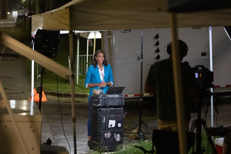  The media prepare for a long day in anticipation of Donald Trump's surrender at the Fulton County Jail Early Thursday morning, August 24, 2023. (Steve Schaefer/steve.schaefer@ajc.com)
