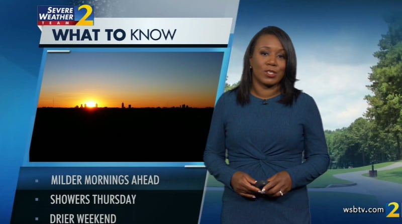Milder mornings, scattered showers Thursday and a drier weekend are all in North Georgia's five-day forecast, according to Channel 2 Action News meteorologist Eboni Deon.