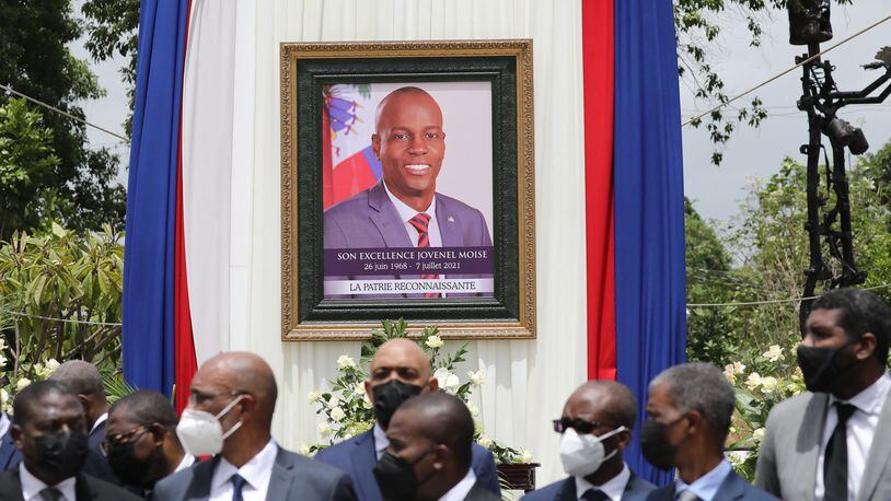 Officials attend a ceremony in honor of late Haitian President Jovenel Moise at the National Pantheon Museum in Port-au-Prince, Haiti, on July 20, 2021. (Valerie Baeriswyl/AFP/Getty Images/TNS)