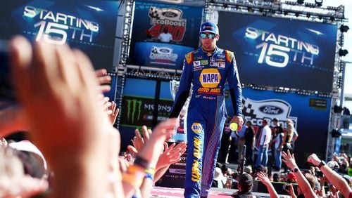 Chase Elliott greets fans during driver introductions for the Monster Energy NASCAR Cup Series Championship Ford EcoBoost 400 at Homestead-Miami Speedway last season.  (Sarah Crabill/Getty Images)