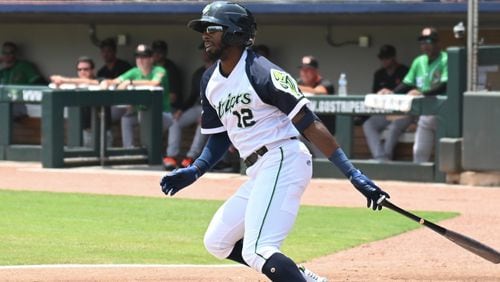 Stripers right fielder Travis Demeritte led Gwinnett against the Norfolk Tides, going 2-for-4 with a grand slam and four RBIs, in 7-1 win Sunday, July 25, 2021, at Coolray Field in Lawrenceville. (Patricia Ortiz/Gwinnett Stripers)