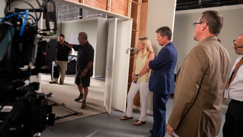 Georgia Gov. Brian Kemp tours Pinewood Studios on Wednesday, May 22, 2019. The governor met with students at the Georgia Film Academy and spoke with film industry leaders in Fayetteville, Ga. (Handout from the office of Govenor Kemp)