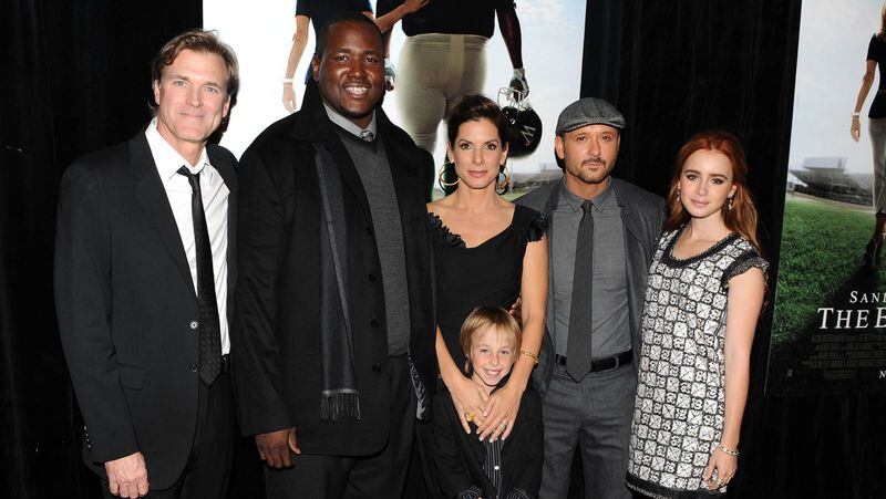 Director John Lee Hancock, actor Quinton Aaron, actress Sandra Bullock, actor Jae Head, actor/musician Tim McGraw and actress Lily Collins attended the premiere of "The blind side" in 2009 in New York.
