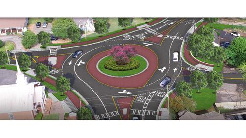 Roundabouts are among the major design elements planned for the Roswell Historic Gateway, South Atlanta Street (Ga. 9) between Marietta Highway and the Chattahoochee River.