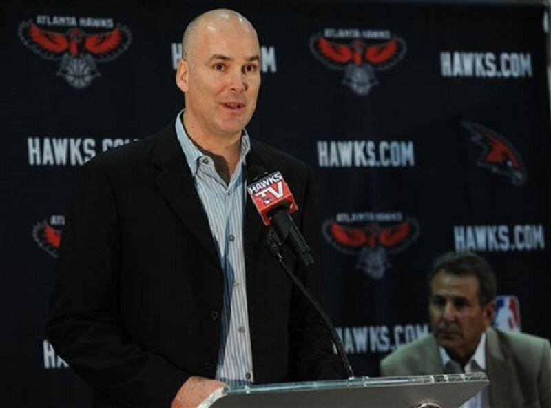 New Atlanta Hawks president of operations and general manager Danny Ferry speaks during a news conference in Atlanta, Monday, June 25, 2012. Looking on at right is team co-owner Bruce Levenson (AP Photo/The Atlanta Journal-Constitution, Johnny Crawford) MARIETTA DAILY OUT. GWINNETT DAILY POST OUT LOCAL TV OUT (WXIA WGCL FOX 5) Bruce Levenson is leaving. Can Danny Ferry possibly stay? (Johnny Crawford/AJC)