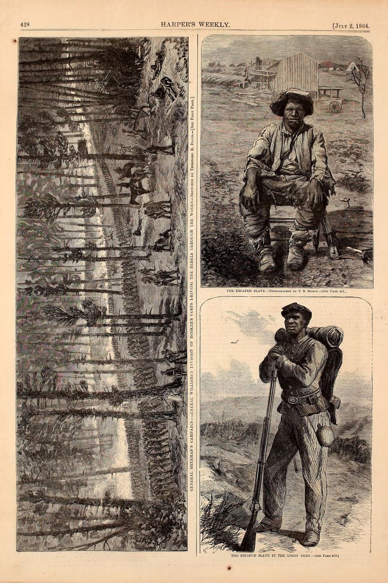 Harper’s Weekly published a woodcut engraving of one of Hubbard Pryor's photos, top, right, in July of 1864, just four months after he escaped slavery and enlisted in the Union army. Though it does not name Pryor, an article on a different page in the same edition calls Pryor a “poor fugitive, who, from the heart of the enemy’s country, gives himself, at the risk of death or of a torture worse than death, to a cause simply because it is inevitably associated with the problem of his freedom.”