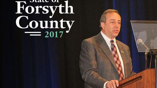Forsyth County Board of Commissoners chair Todd Levent delivers the 2017 state of the county message (courtesy Forsyth County)
