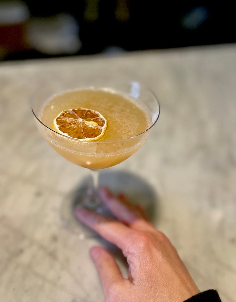 This cocktail from B Side in Decatur includes Eno amaro and Tulsi gin, both from Murrell's Row Spirits. Angela Hansberger for The Atlanta Journal-Constitution