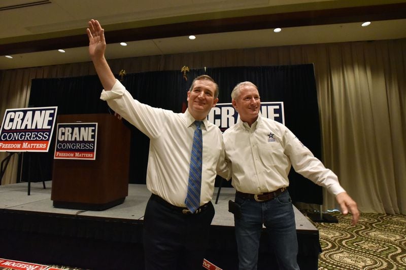 In this AJC file photo, U.S. Sen. Ted Cruz, R-Texas, and state Sen. Mike Crane wave to supporters during a rally in Newnan, Georgia, on July 22, 2016. Crane left office a few months later after a failed bid for a congressional seat. Now, he hopes to make another run for the 3rd Congressional District. 