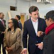 U.S. Sen. Jon Ossoff and U.S. Deputy Secretary of the Treasury Wally Adeyemo meet with Cobb County officials on Thursday, Feb. 15, 2024, at the site of the new workforce development center coming to Mableton. (Taylor Croft/taylor.croft@ajc.com)