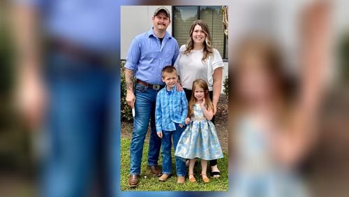 Hall County Deputy Patrick Neil Holtzclaw (left) lost his wife Avonlea Holtzclaw and their two young children in a wreck Sunday afternoon in Habersham County. The deputy was not in the vehicle at the time.