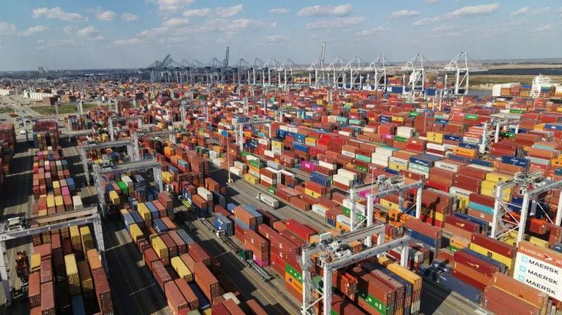 The Port of Savannah was the first container terminal in the Southeast or Gulf Coast to move 5 million twenty-foot equivalent container units in a fiscal year. (Courtesy of Georgia Ports Authority / Jeremy Polston)