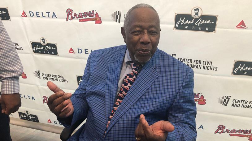 Former Braves great and Hall of Famer Hank Aaron was on hand Friday for humanitarian and social justice awards that are named in his honor at the Center for Civil Rights and Human Rights in Atlanta.