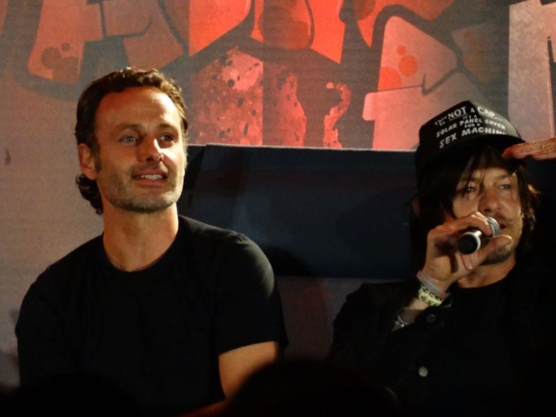Andrew Lincoln and Norman Reedus during a packed "bromance" panel Saturday. CREDIT: Rodney Ho/rho@ajc.com