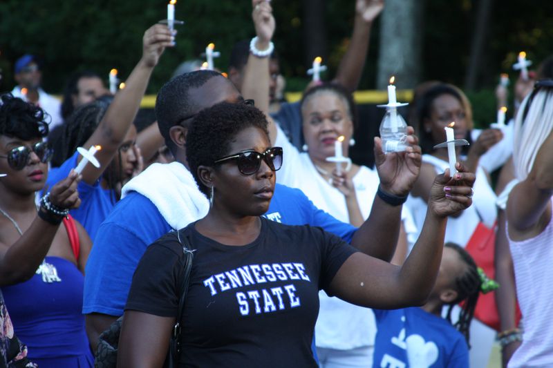 More than 150 people, mainly graduates of Tennessee State University, attended the vigil for Maleka Jackson