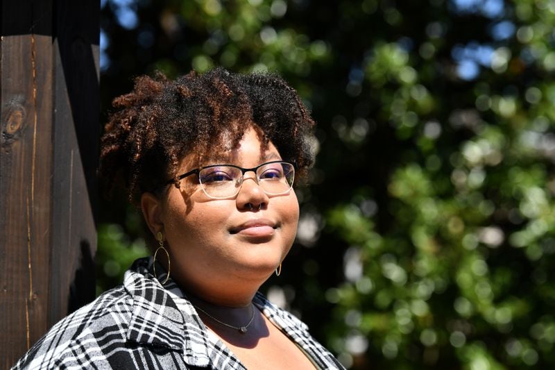 Student Tyler Ricks, who was diagnosed with an anxiety disorder, has used Kennesaw State University’s counseling services and encourages classmates to seek them, too. She's shown on the KSU campus on Wednesday, April 27, 2022. (Hyosub Shin / Hyosub.Shin@ajc.com)
