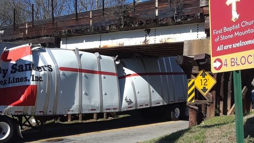 This tractor-trailer hit the bridge on March 5. (Photo courtesy of Edmund Stephens)