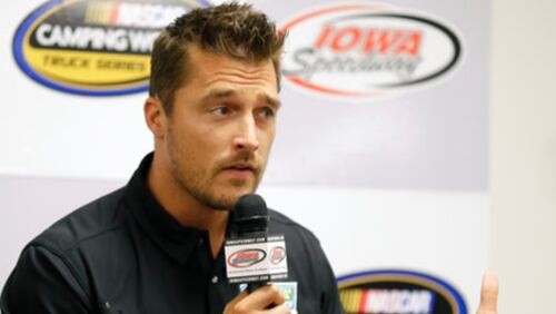 FILE - In this June 19, 2015, file photo, Iowa farmer Chris Soules, a former star of ABC's "The Bachelor," speaks during a news conference before a NASCAR event in Newton, Iowa. Soules was booked early Tuesday, April 25, 2017, after his arrest on a charge of leaving the scene of a fatal accident near Arlington, Iowa. Police said he fled the scene of a fatal traffic accident. (AP Photo/Charlie Neibergall, File)