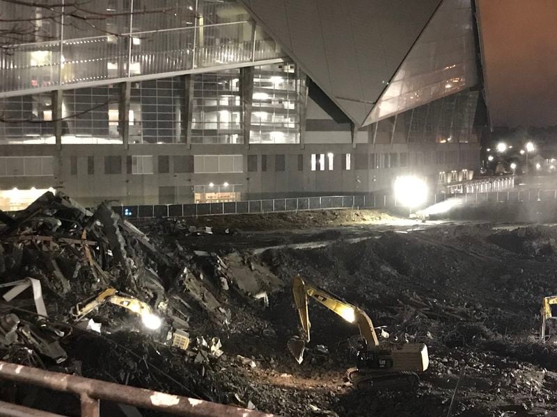 The remaining portions of the Georgia Dome were brought down early Wednesday. (Credit: Channel 2 Action News)