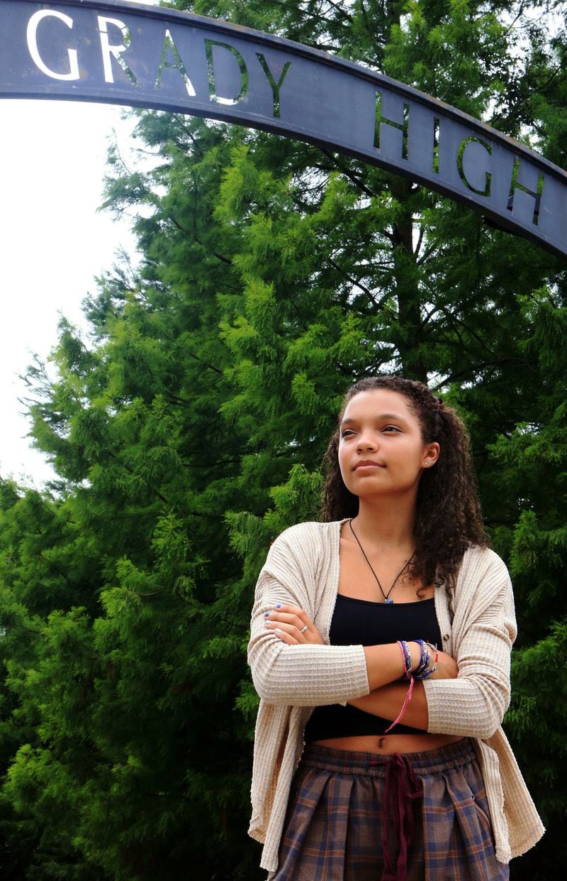Nadia McGlynn, 2020 graduate of Grady High School, poses for a portrait on June 26, 2020, outside of Grady High School in Atlanta. McGlynn is among the Grady High School students who have petitioned the Atlanta Board of Education to change the name of the school. Henry Grady, the school’s namesake, was an editor and part owner of the Atlanta Constitution, whose views have been criticized as racist. CHRISTINA MATACOTTA FOR THE ATLANTA JOURNAL-CONSTITUTION.