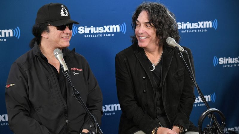 Gene Simmons (L) and Paul Stanley (R) of KISS speak  on October 29, 2018 in New York City. The rockers announced that the band's Rock & Brews restaurants will give a free meal to TSA workers affected by the ongoing government shutdown.