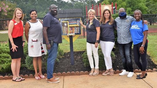 To provide free books to children, Cobb Collaborative is planning to install 21 Little Free Libraries across Cobb County this year with help from community partners. This one is at Sanders Elementary School in Austell. (Courtesy of Cobb Collaborative)