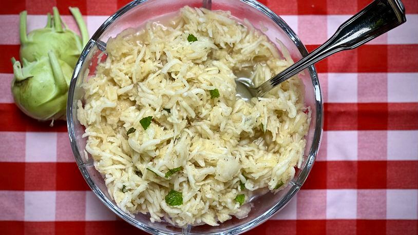This sweet, citrusy kohlrabi slaw makes an unexpected addition to a Labor Day weekend picnic.
(Kellie Hynes for The Atlanta Journal-Constitution)