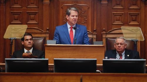 Gov. Brian Kemp announces his budget plans during the State of the State. Bob Andres / bandres@ajc.com