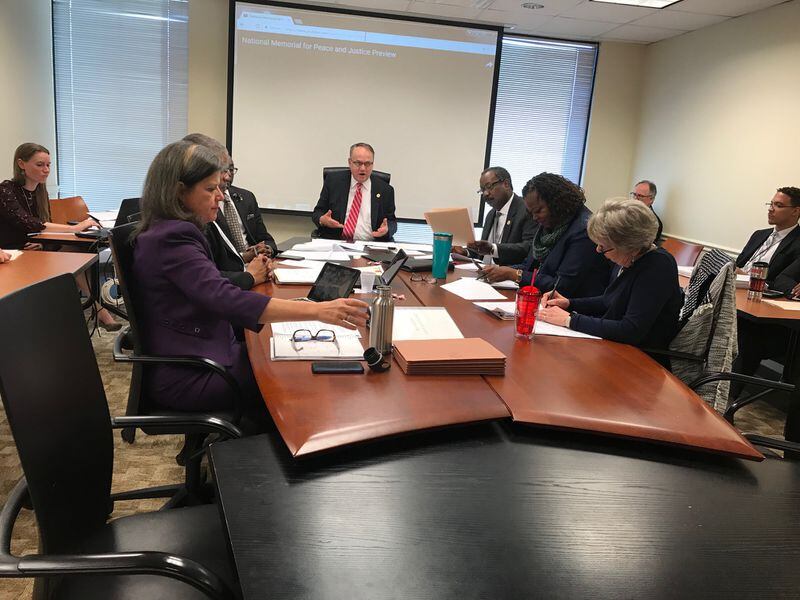 DeKalb Commissioners discuss soliciting proposals for the removal of a Confederate monument near the old county courthouse during a meeting of the Planning, Economic Development and Community Services Committee on Jan. 9, 2018.