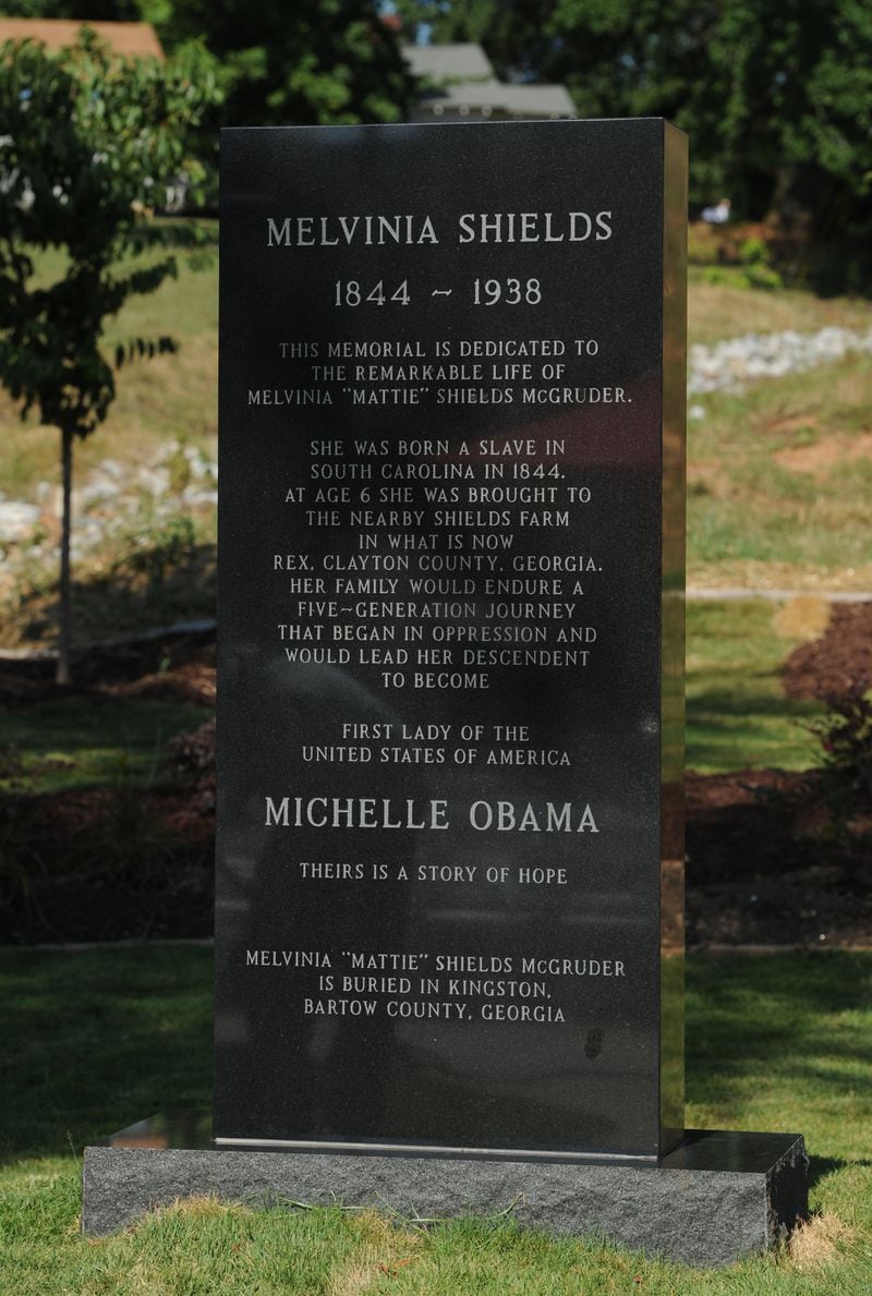 This memorial in Rex honors Melvinia Shields, born a slave, who became a matriarch.