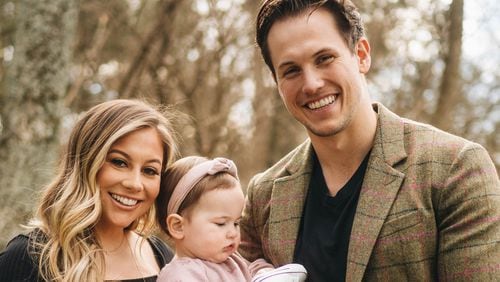 Shawn Johnson and Andrew East with their daughter Drew. JESSICA STEDDOM