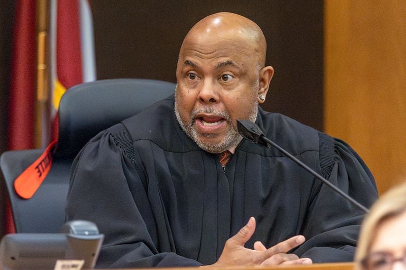 Chief Judge Ural Glanville instructs the jury after he put the YSL trial on hold until next year after one of the defendants was stabbed over the weekend at the Fulton County Jail. (Steve Schaefer/steve.schaefer@ajc.com)