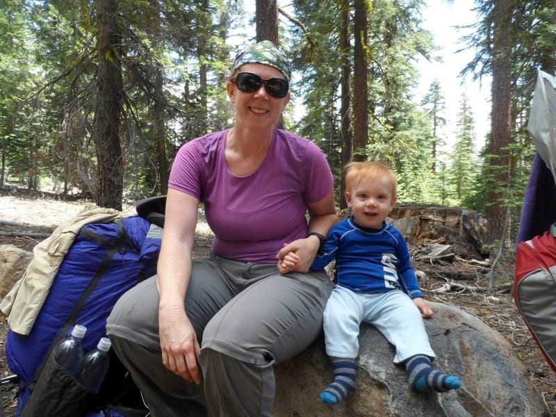 Kimberly Kinney and her son Thomas Kinney pose on the Tahoe Rim Trail in July 2015. The family backpacked the 165-mile trail over 12 days. (Courtesy Kinney family)