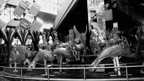 The park featured a carousel, a giant pinball machine ride and general psychedelic weirdness. Attendance was disappointing however and the park closed in November. (Kenneth Walker, AJC Collection at the GSU Archives, AJCP276-050i) 
