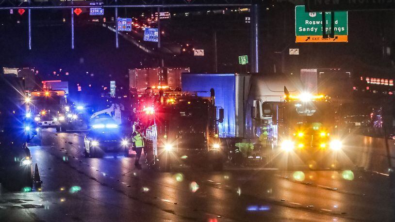 Delays were reported on I-285 in Sandy Springs following a crash involving a tractor-trailer and a sedan, police said.