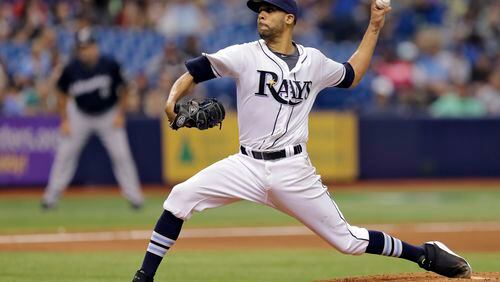 Tampa Bay Rays starting pitcher David Price delivers to Milwaukee Brewers' Ryan Braun during the seventh inning of an interleague baseball game Wednesday, July 30, 2014, in St. Petersburg, Fla. (AP Photo/Chris O'Meara) Trying to picture David Price in a Braves' uniform? Don't waste your time. (AP)
