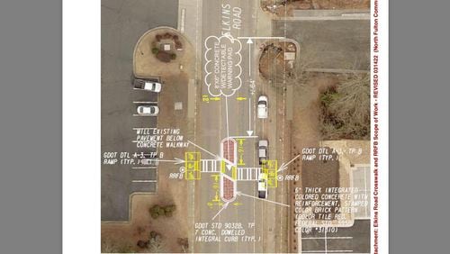 Roswell has accepted a donation from North Fulton Community Charities to install a pedestrian crossing to connect NFCC facilities on either side of Elkins Road. (Courtesy City of Roswell)
