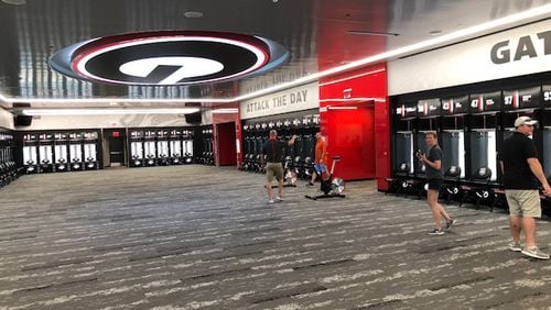 A partial view of the Georgia football team’s new locker room on the west end of Sanford Stadium.